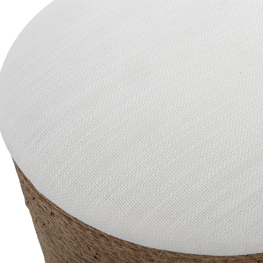 18 Inch Classic Storage Accent Ottoman Rope Wrapped Base Off White Brown By Casagear Home BM286553