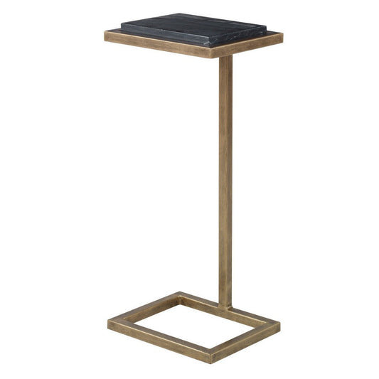 Ario 23 Inch Accent Side Table, Marble Tabletop, Metal Frame, Honed, Gold By Casagear Home