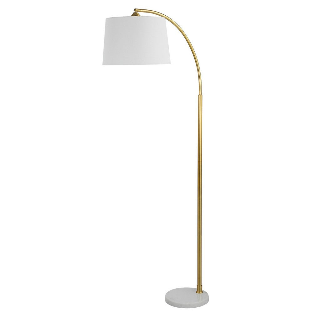 65 Inch Arc Floor Lamp with Adjustable Shade Marble Base Gold White By Casagear Home BM286557