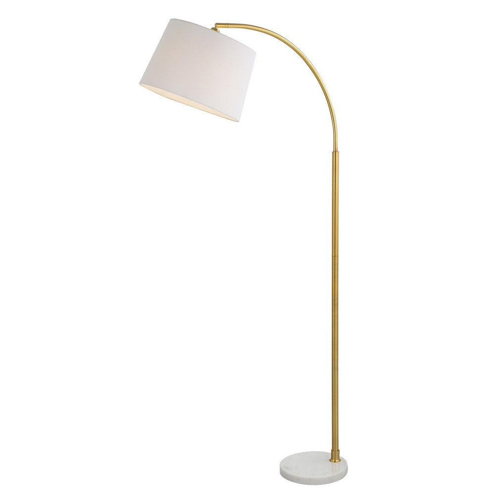 65 Inch Arc Floor Lamp with Adjustable Shade Marble Base Gold White By Casagear Home BM286557