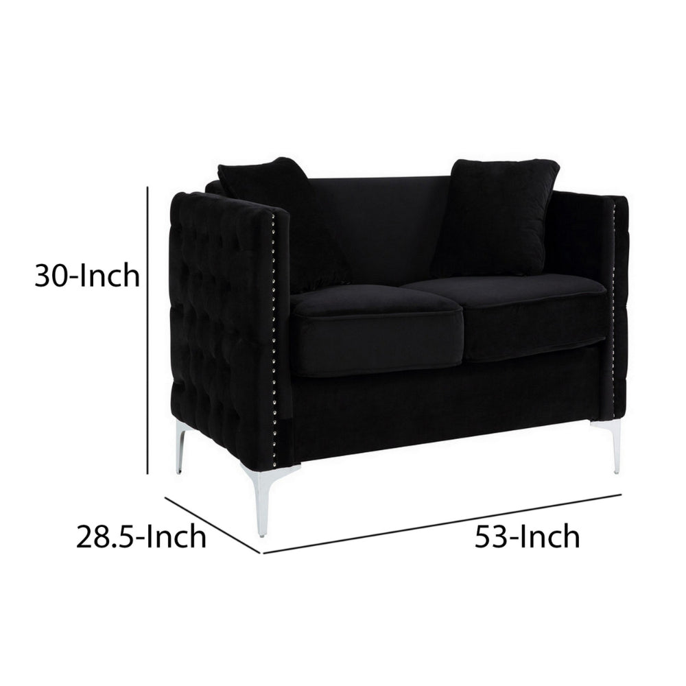 Zion 53 Inch Accent Loveseat Handmade Nailhead Trim Tufted Black Velvet By Casagear Home BM286568