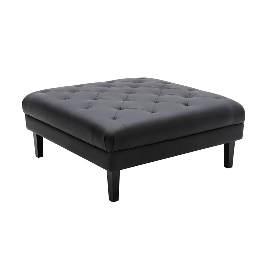 Ella 44 Inch Modern Ottoman, Deep Button Tufted, Black Vegan Faux Leather By Casagear Home