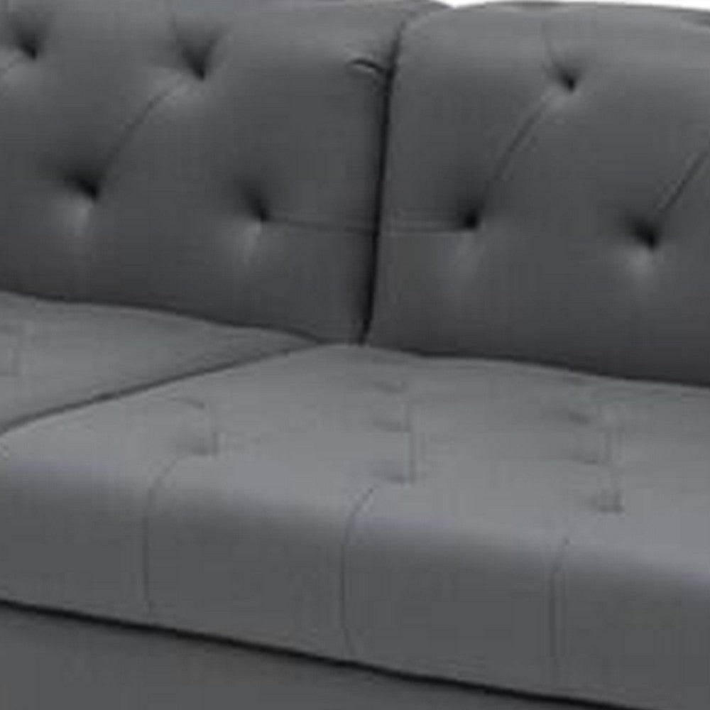 Ella 120 Inch 4 Seater Sofa Deep Button Tufted Gray Vegan Faux Leather By Casagear Home BM286578