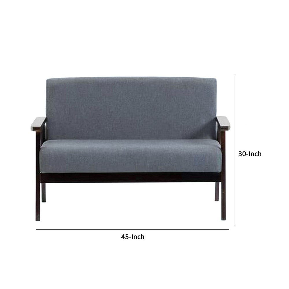 Gala 45 Inch Modern Loveseat Bench Dark Gray Fabric Jet Black Wood Frame By Casagear Home BM286582