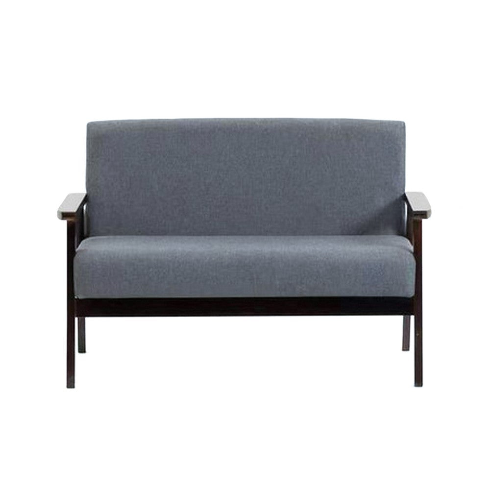 Gala 45 Inch Modern Loveseat Bench, Dark Gray Fabric, Jet Black Wood Frame By Casagear Home