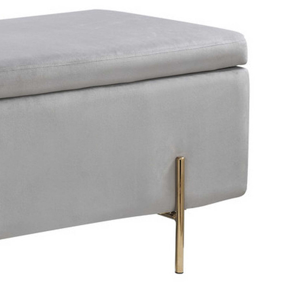 Jaxon 45 Inch Storage Bench with Wood Frame Gold Metal Legs Gray Velvet By Casagear Home BM286595