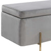 Jaxon 45 Inch Storage Bench with Wood Frame Gold Metal Legs Gray Velvet By Casagear Home BM286595