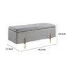 Jaxon 45 Inch Storage Bench with Wood Frame Gold Metal Legs Gray Velvet By Casagear Home BM286595