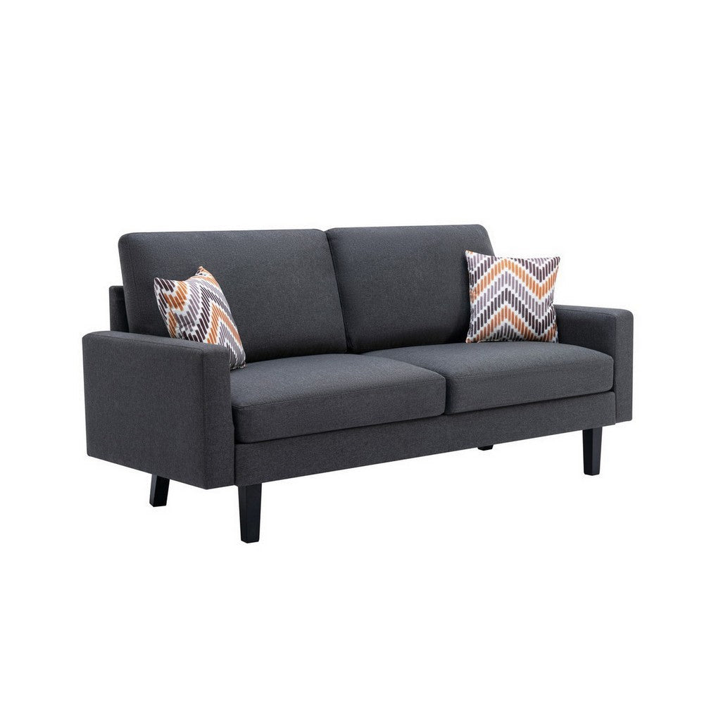 Gala 2pc Sofa and Chair Set Slate Gray Fabric 2 Pillows Black Wood Frame By Casagear Home BM286613