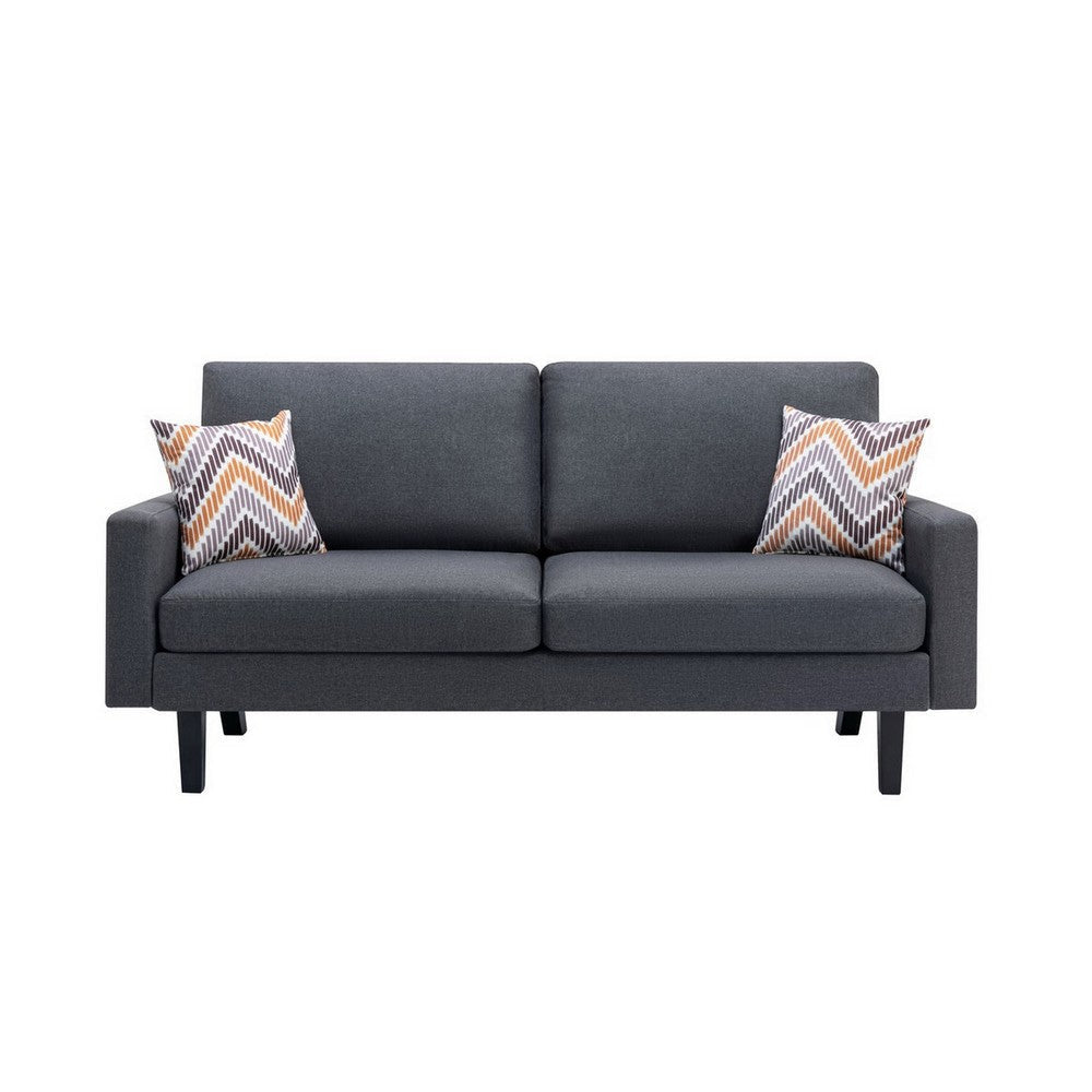 Gala 2pc Sofa and Chair Set Slate Gray Fabric 2 Pillows Black Wood Frame By Casagear Home BM286613