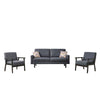 Gala 3 Piece Sofa and Chairs Set, Gray Fabric, 2 Pillows, Black Wood Frame By Casagear Home