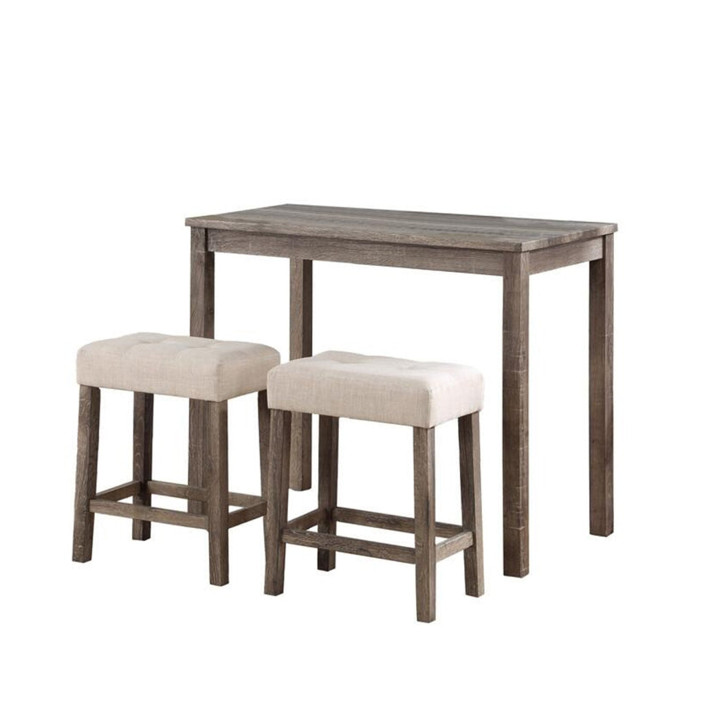 Cora 3 Piece Counter Height Table Set, Deep Tufted Stools, Brown, Beige By Casagear Home