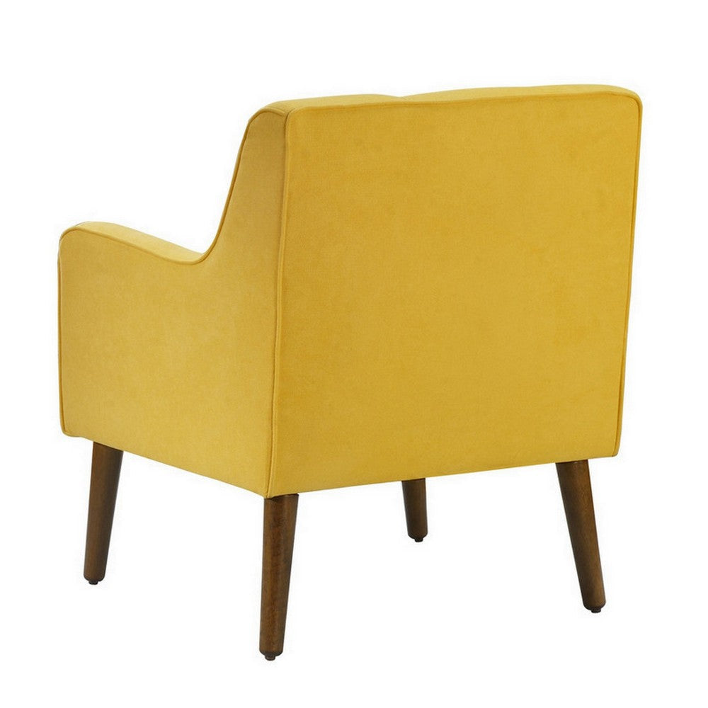 Kina 28 Inch Accent Chair Yellow Fabric Button Tufted Angled Wood Legs By Casagear Home BM286641