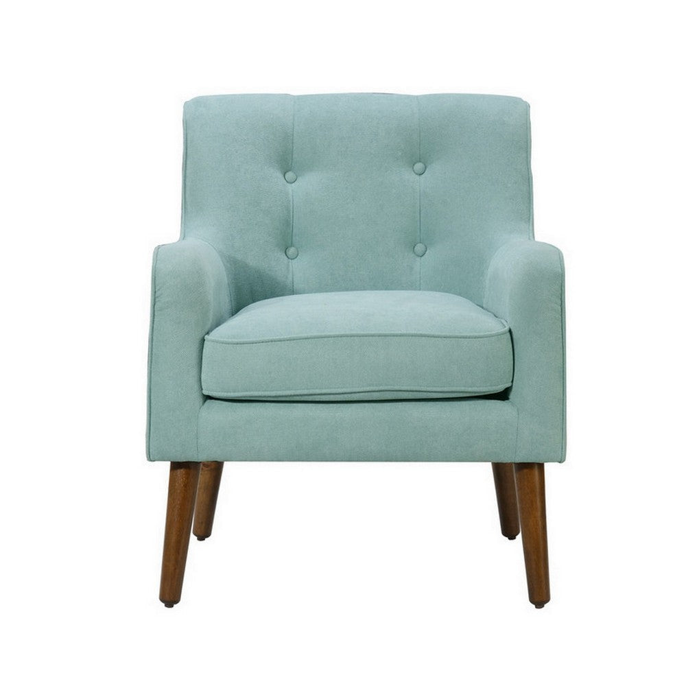 Kina 28 Inch Accent Chair Teal Fabric Button Tufted Angled Wood Legs By Casagear Home BM286656