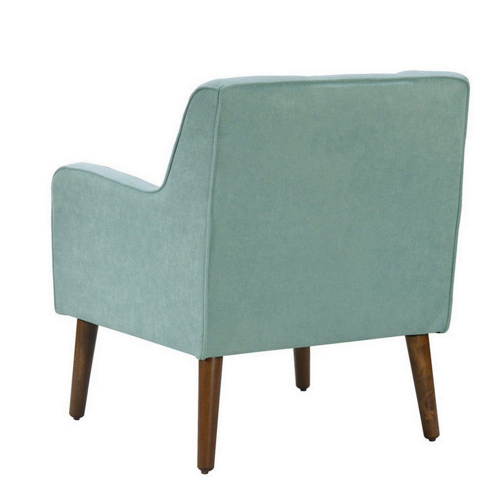 Kina 28 Inch Accent Chair Teal Fabric Button Tufted Angled Wood Legs By Casagear Home BM286656