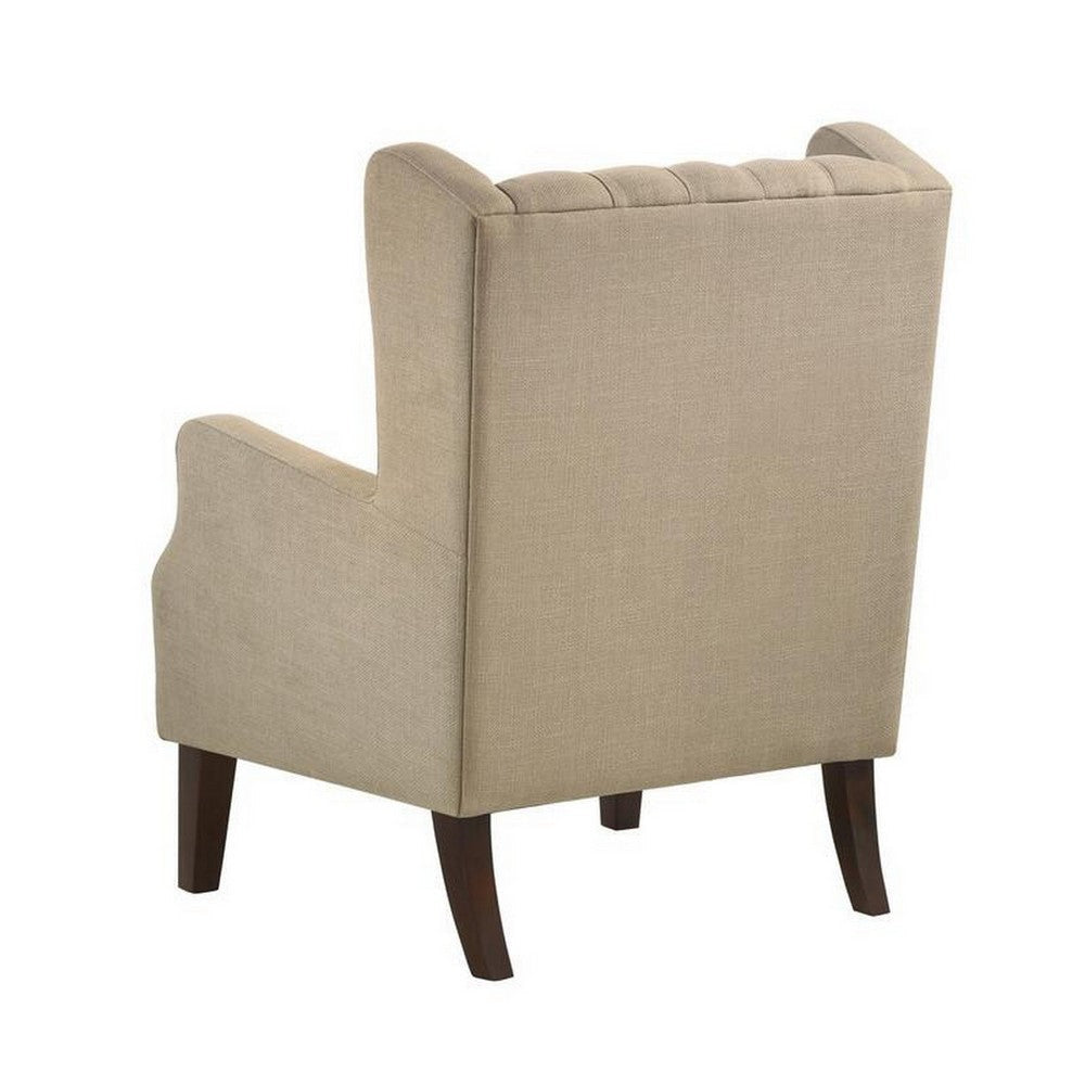 Keva 31 Inch Accent Chair Deep Button Tufted Wingback Soft Beige Fabric By Casagear Home BM286659