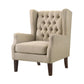 Keva 31 Inch Accent Chair, Deep Button Tufted Wingback, Soft Beige Fabric By Casagear Home