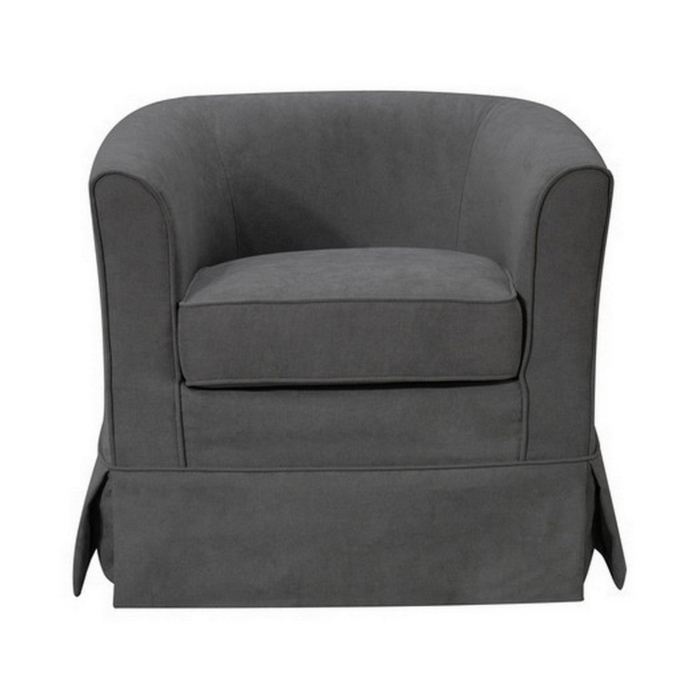 Lex 28 Inch Swivel Accent Chair Dark Gray Fabric Curved Back Skirted By Casagear Home BM286661