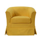 Lex 28 Inch Swivel Accent Chair Yellow Fabric Curved Track Back Skirted By Casagear Home BM286662