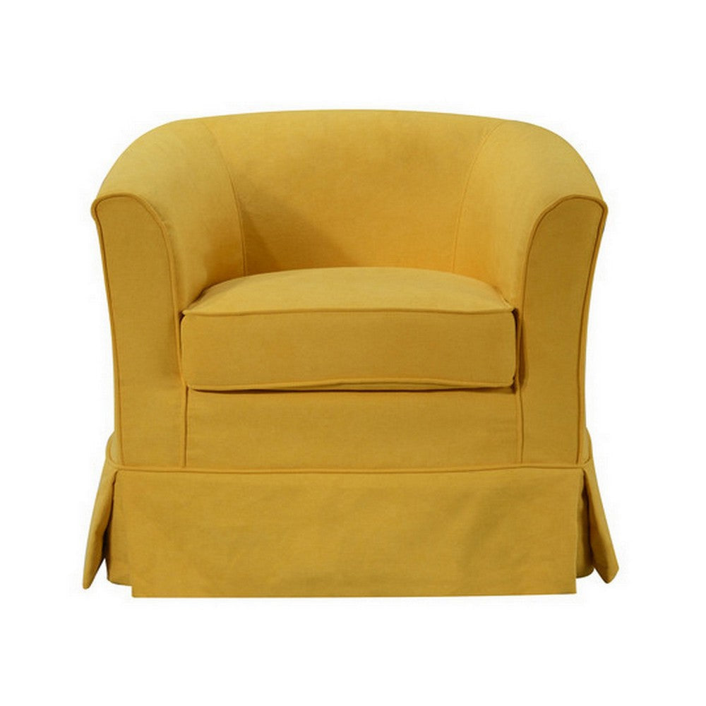 Lex 28 Inch Swivel Accent Chair Yellow Fabric Curved Track Back Skirted By Casagear Home BM286662