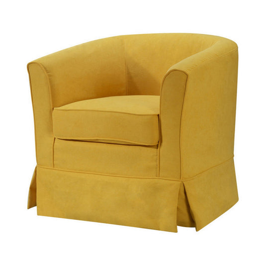 Lex 28 Inch Swivel Accent Chair, Yellow Fabric, Curved Track Back, Skirted By Casagear Home