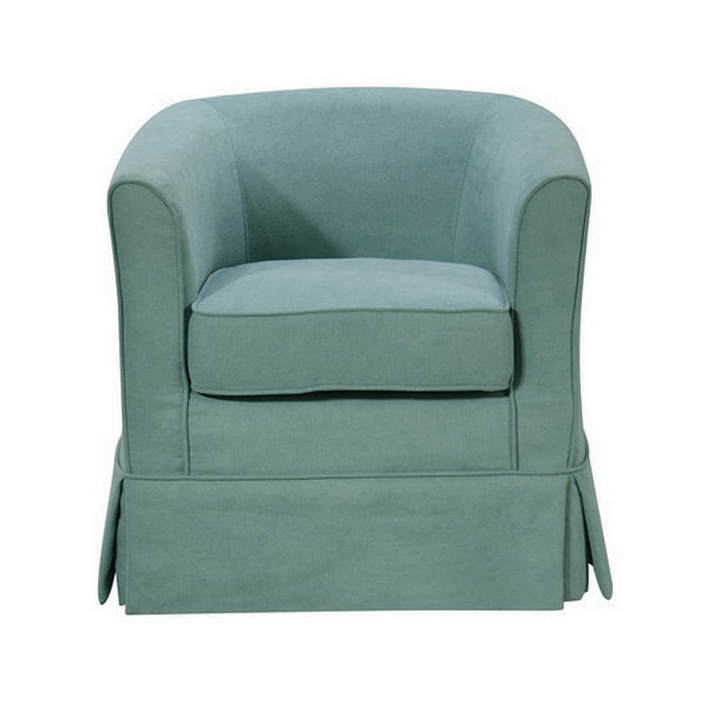 Lex 28 Inch Swivel Accent Chair Bright Teal Fabric Curved Back Skirted By Casagear Home BM286663