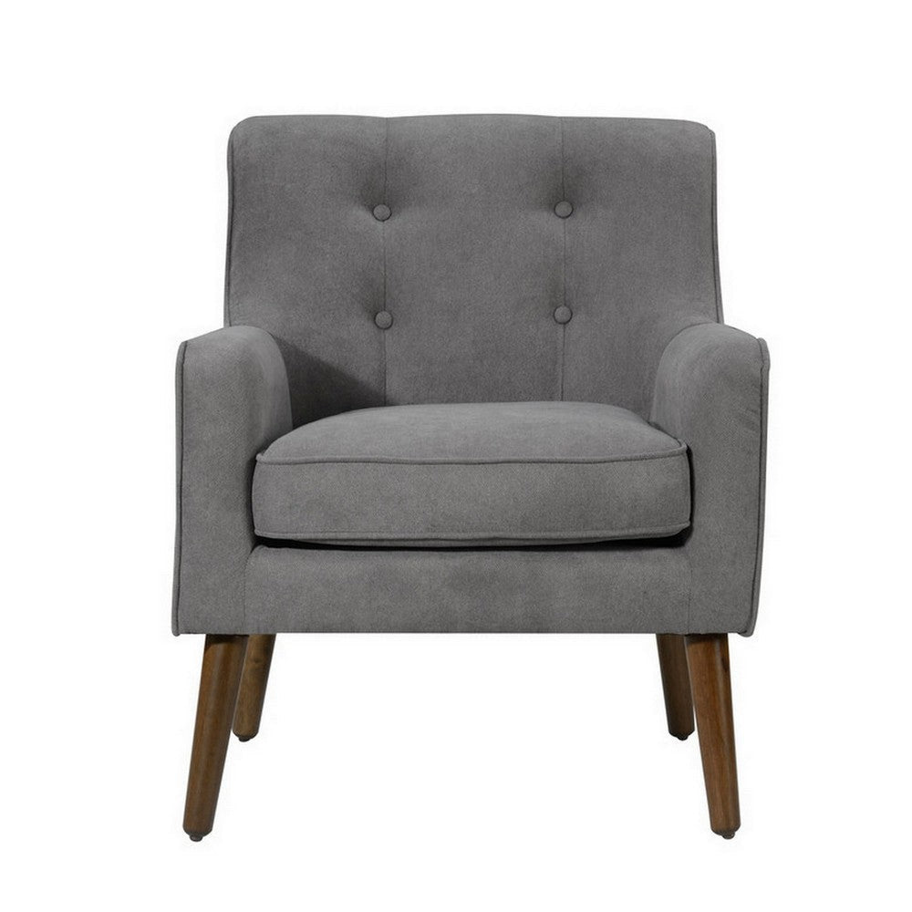 Kina 28 Inch Accent Chair Gray Fabric Button Tufted Angled Wood Legs By Casagear Home BM286665