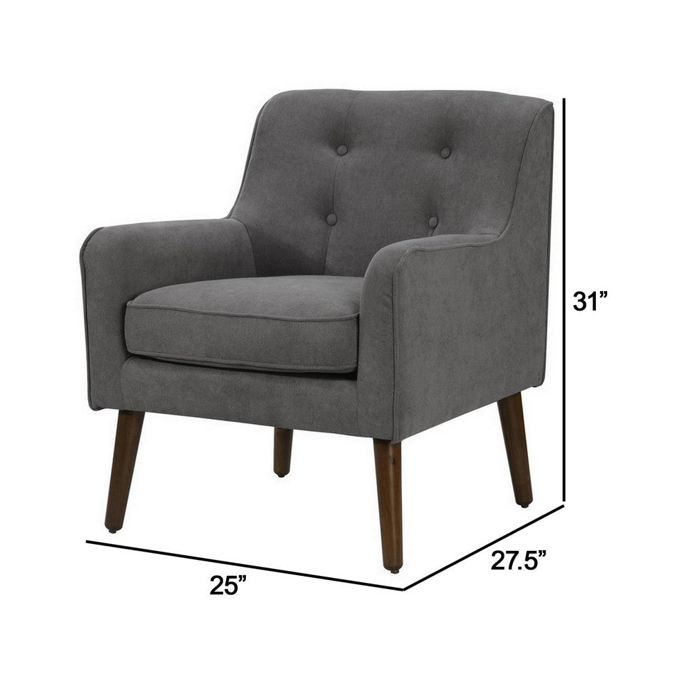 Kina 28 Inch Accent Chair Gray Fabric Button Tufted Angled Wood Legs By Casagear Home BM286665