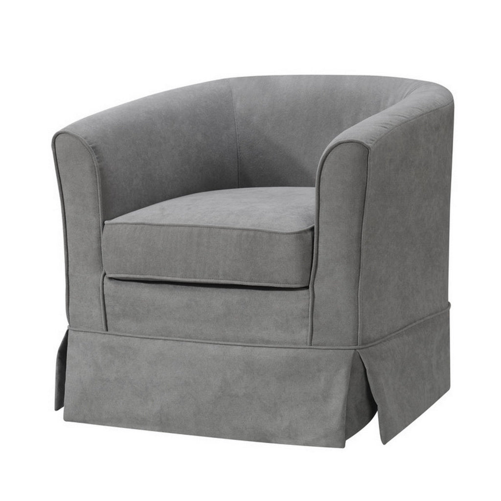 Lex 28 Inch Swivel Accent Chair, Light Gray Fabric, Curved Back, Skirted By Casagear Home