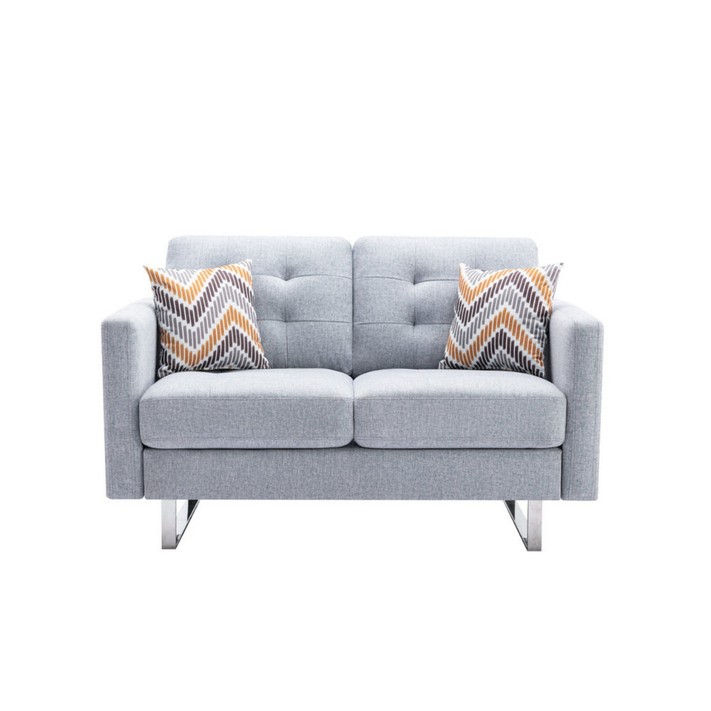 Caden 54 Inch Modern Loveseat with Side Pocket and 2 Pillows Light Gray By Casagear Home BM286681