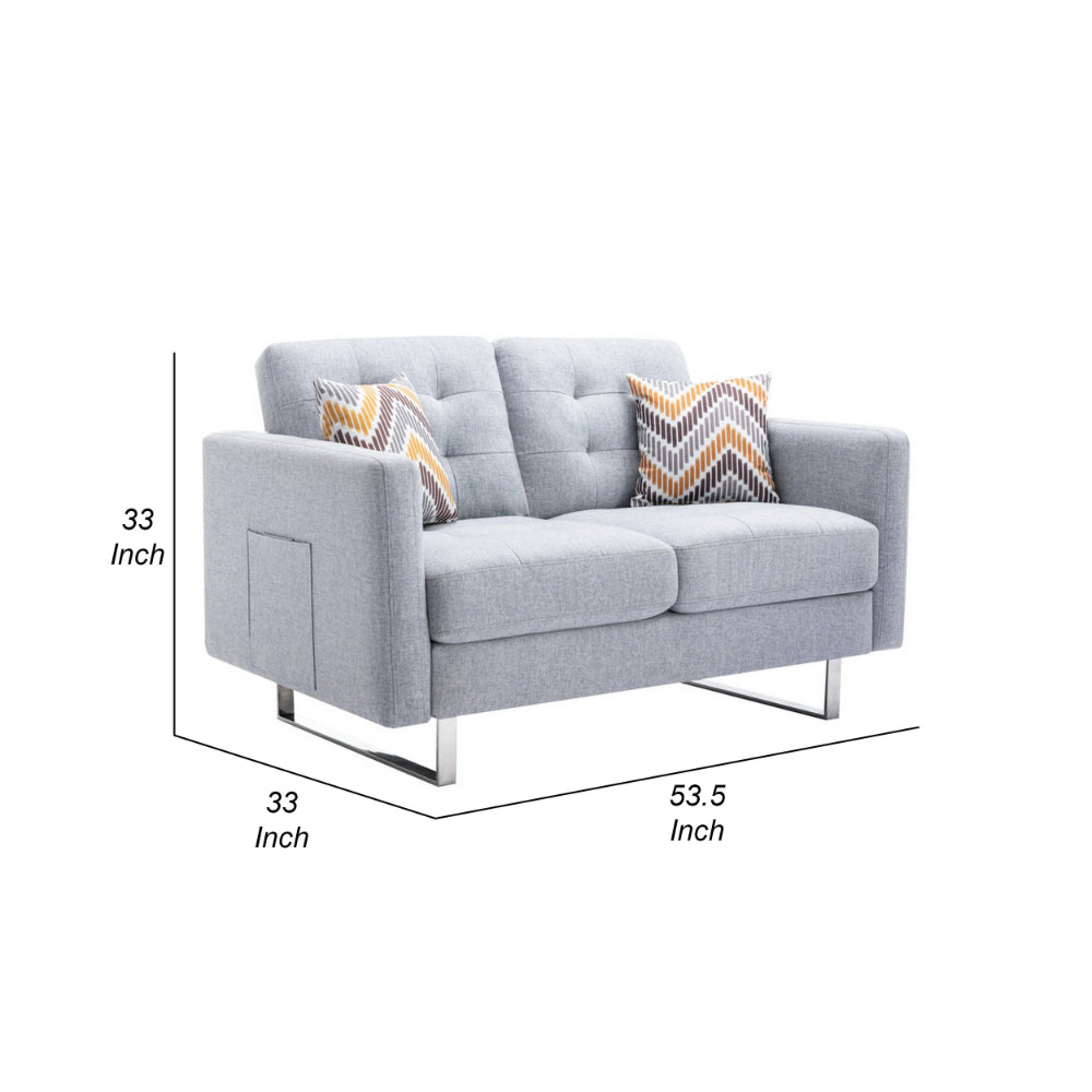 Caden 54 Inch Modern Loveseat with Side Pocket and 2 Pillows Light Gray By Casagear Home BM286681