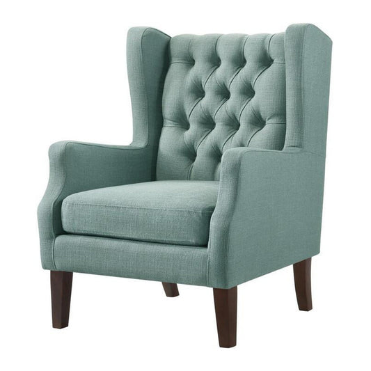 Keva 31 Inch Accent Chair, Deep Button Tufted Wingback, Soft Teal Fabric By Casagear Home