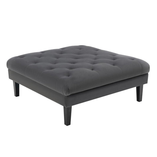 Aki 44 Inch Modern Wood Ottoman, Deep Button Tufted, Gray Velvet Fabric By Casagear Home