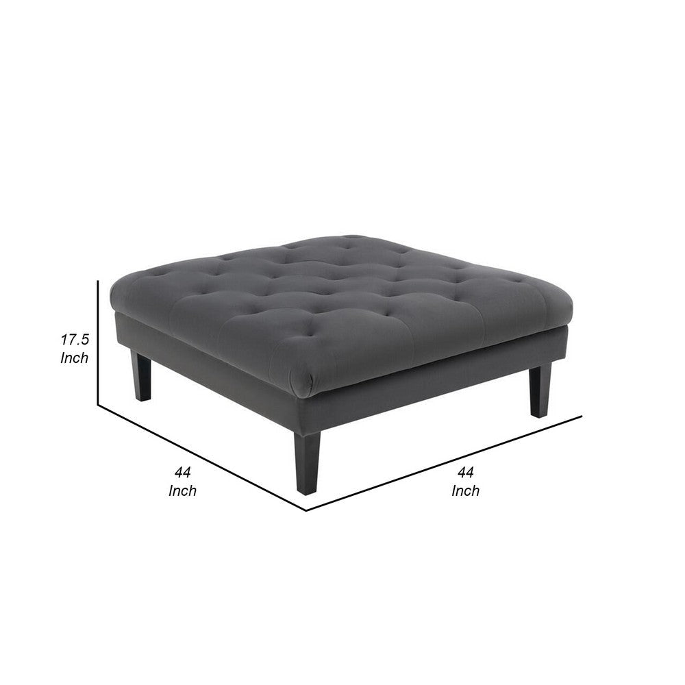 Aki 44 Inch Modern Wood Ottoman Deep Button Tufted Gray Velvet Fabric By Casagear Home BM286686