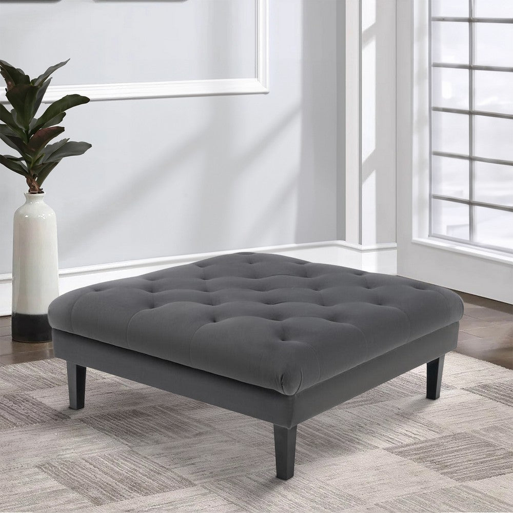 Aki 44 Inch Modern Wood Ottoman Deep Button Tufted Gray Velvet Fabric By Casagear Home BM286686