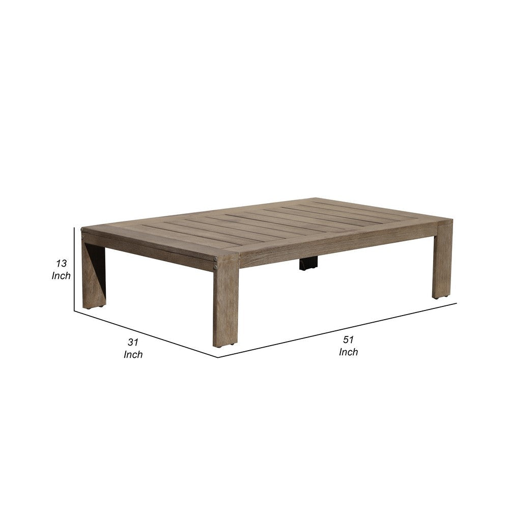 Neji 51 Inch Coffee Table Burnt Brown Acacia Wood Frame Plank Surface By Casagear Home BM287835