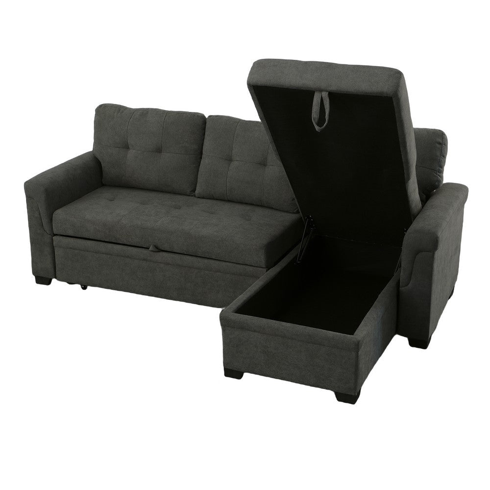 Elliot 84 Inch Sleeper Sectional Sofa with Storage Chaise Dark Gray Fabric By Casagear Home BM287858