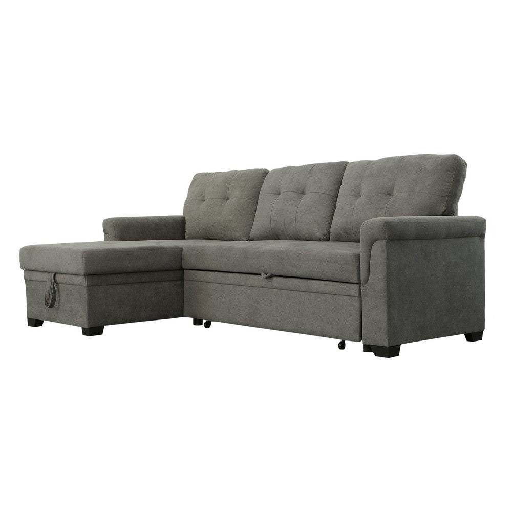 Elliot 84 Inch Sleeper Sectional Sofa with Storage Chaise Soft Gray Fabric By Casagear Home BM287859