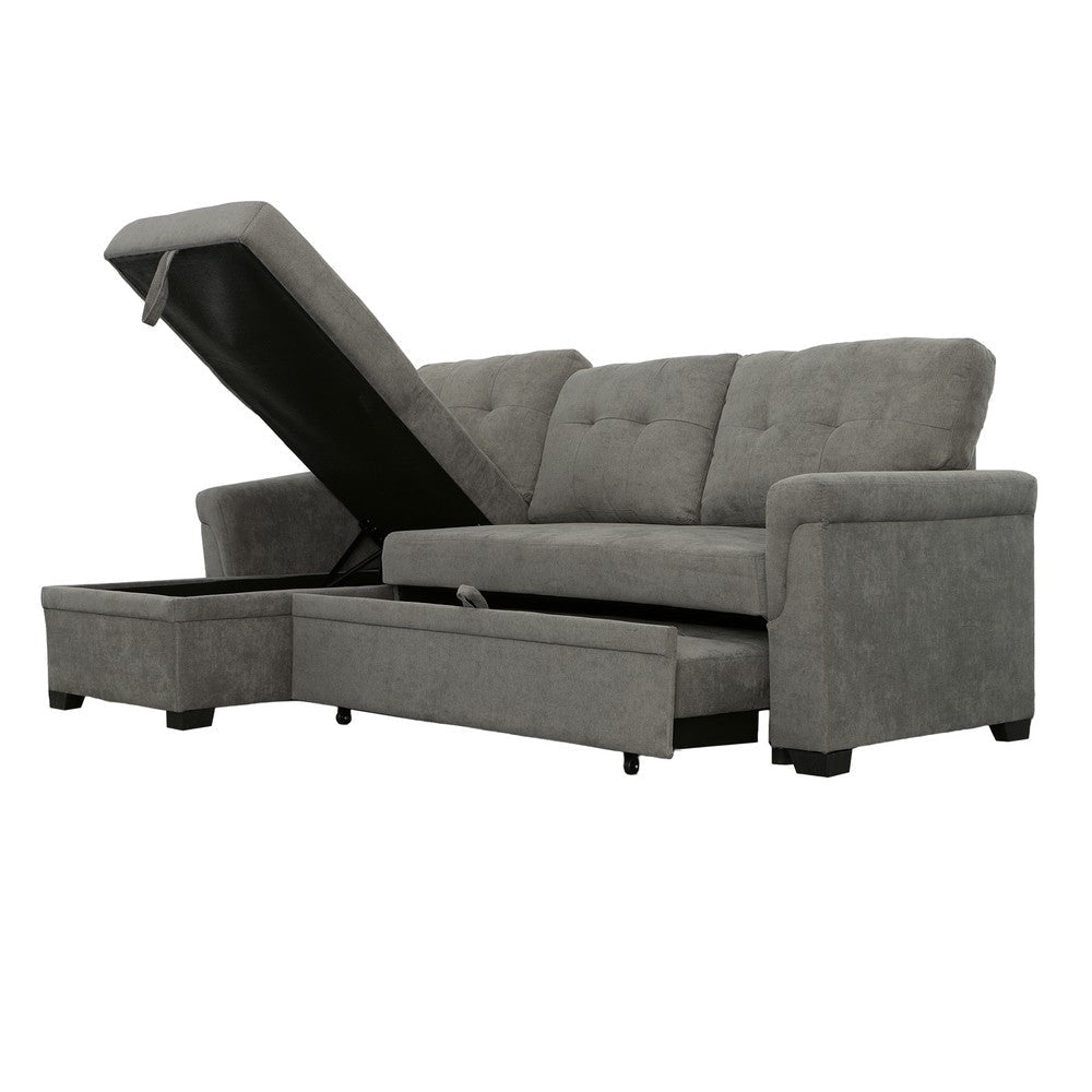 Elliot 84 Inch Sleeper Sectional Sofa with Storage Chaise Soft Gray Fabric By Casagear Home BM287859