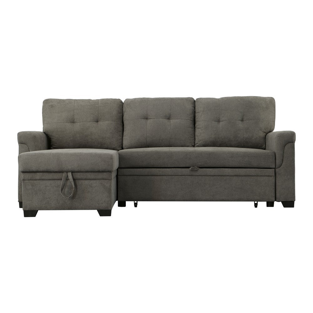 Elliot 84 Inch Sleeper Sectional Sofa with Storage Chaise Soft Gray Fabric By Casagear Home BM287859