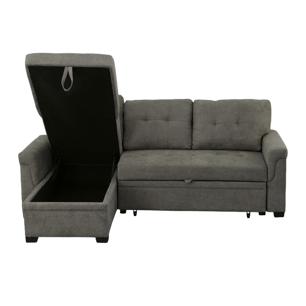 Elliot 84 Inch Sleeper Sectional Sofa with Storage Chaise Soft Gray Fabric By Casagear Home BM287859