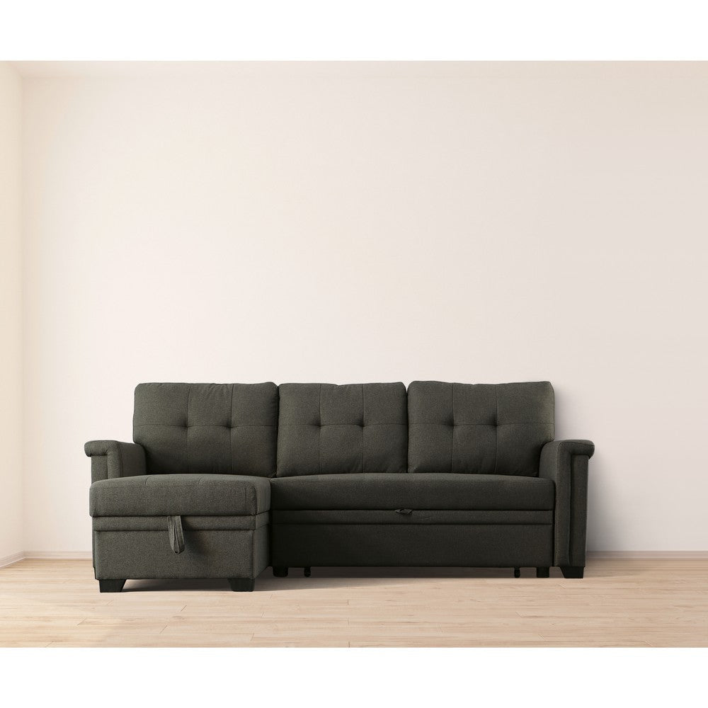 Ruben 84 Inch Reversible Sleeper Sectional Sofa Storage Chaise Dark Gray By Casagear Home BM287922