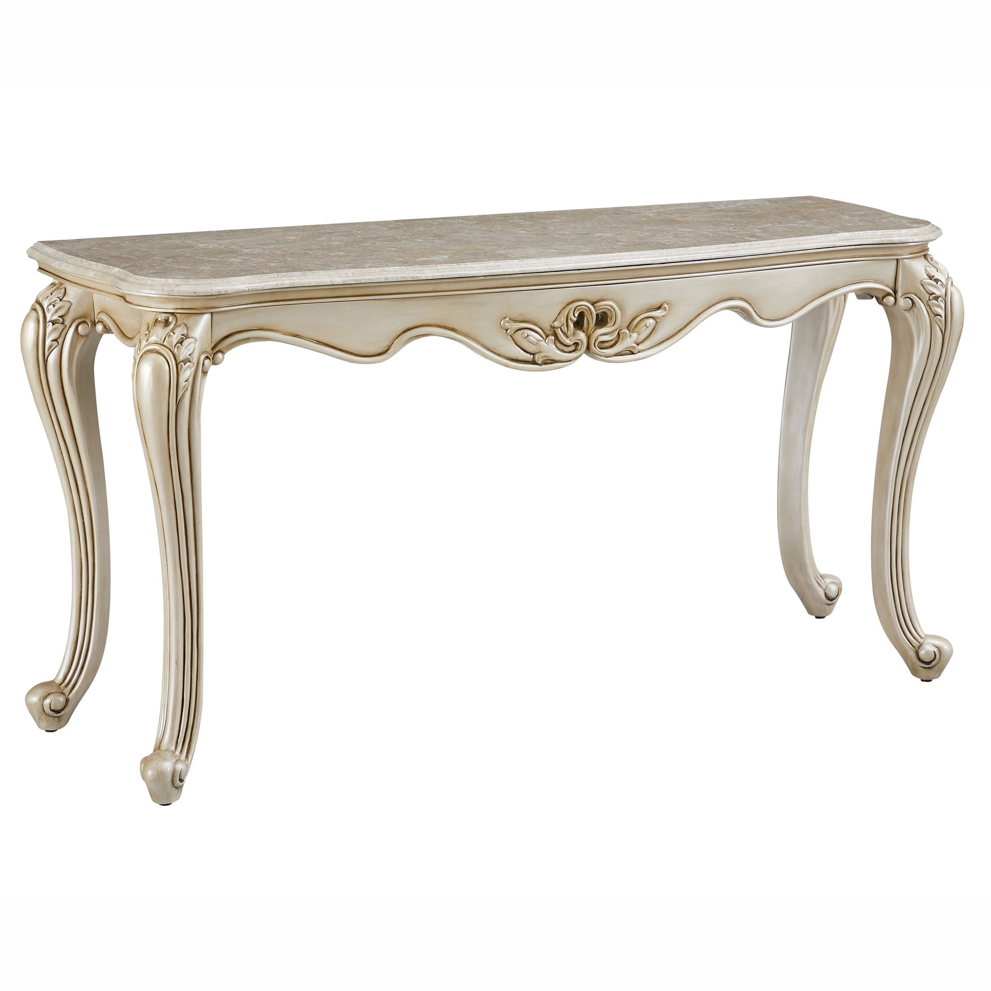 Joss 58 Inch Console Table Genuine Marble Top Antique White Champagne By Casagear Home BM288001