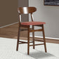 Bev 24 Inch Set of 2 Counter Stools, Orange Cushions, Dark Brown Rubberwood By Casagear Home