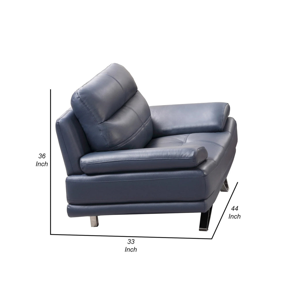 Reni 44 Inch Sofa Chair Channel Tufted Navy Blue Soft Leather Upholstery By Casagear Home BM288017