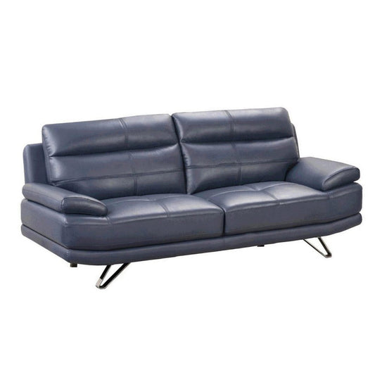 Reni 82 Inch Modern Sofa, Channel Tufted Navy Blue Soft Leather Upholstery By Casagear Home