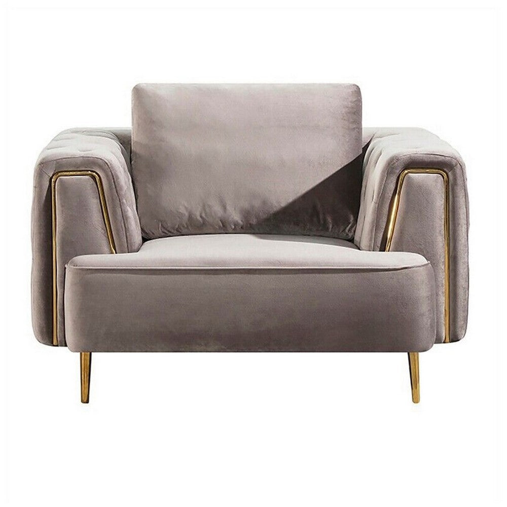 Luxi 54 Inch Accent Chair, Classic Button Tufted Gray Velvet Upholstery By Casagear Home