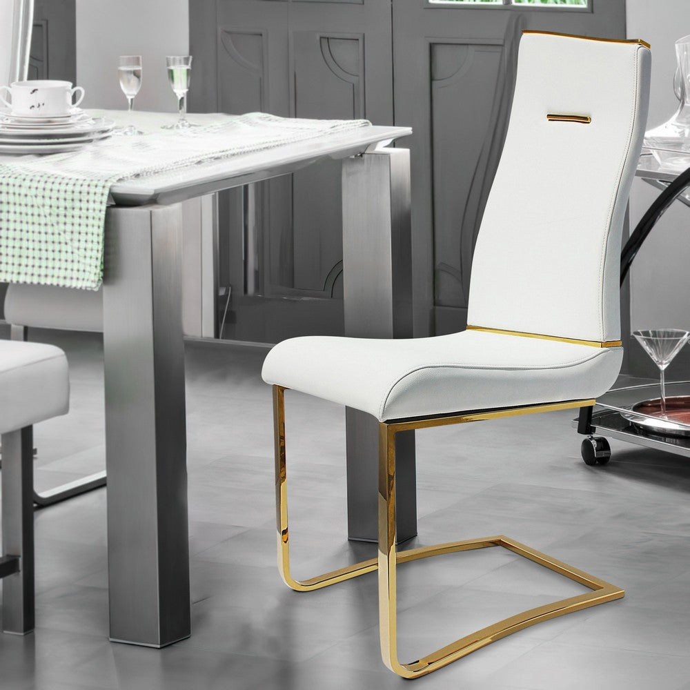 Sira 17 Inch Contemporary Dining Chair with Steel Base White Faux Leather By Casagear Home BM288167