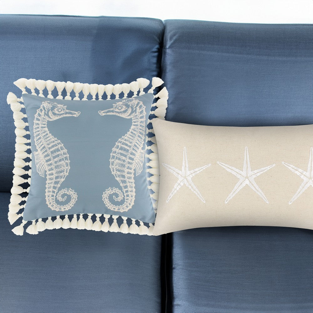 Set of 2 Decorative Throw Pillows Seahorse and Starfish Polyester Tassels By Casagear Home BM293141