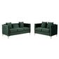 Joel Modern 2 Piece Sofa and Loveseat Living Room Set, Tufted Green Velvet By Casagear Home